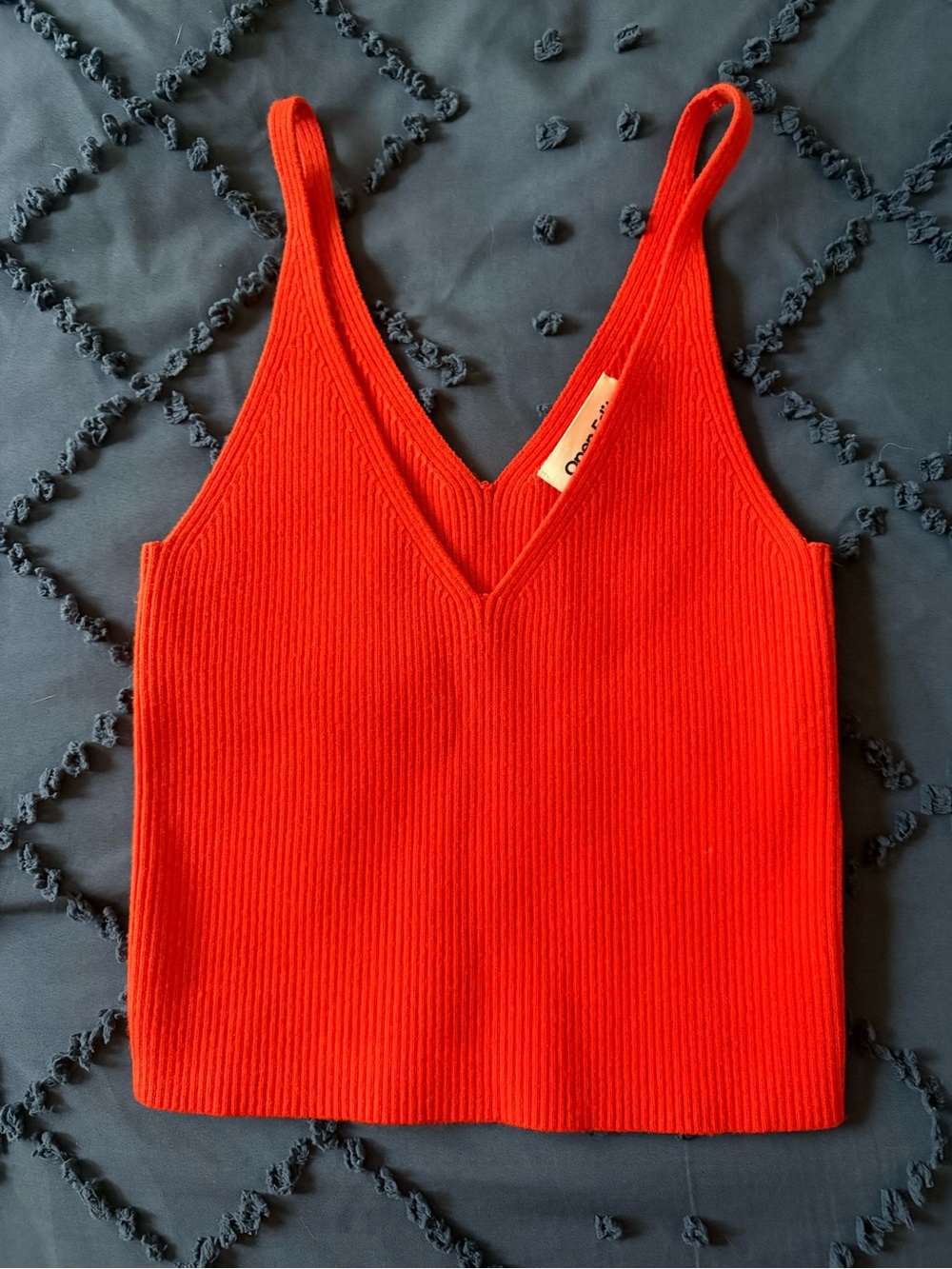 Open Edit V-Neck Red Ribbed Knit Tank Top - Women